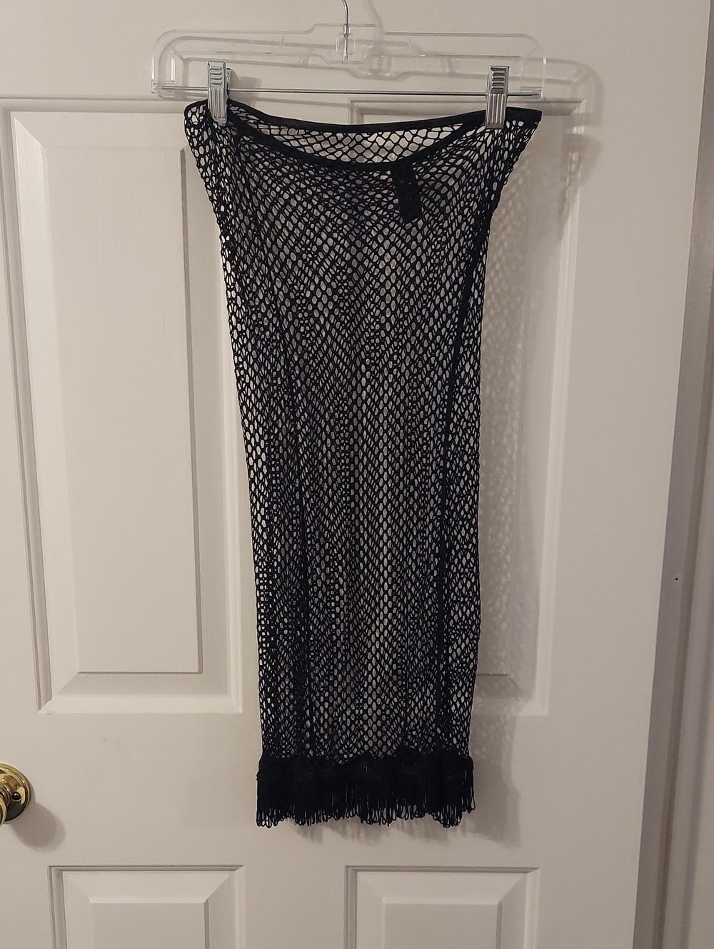 Black Fish Net Fringe Midi Skirt
